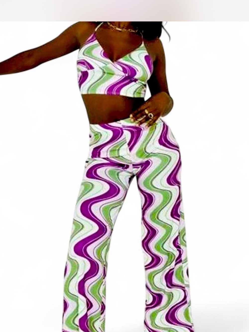Princess Polly Purple & Green Swirl High-Waist Wide Leg Pants